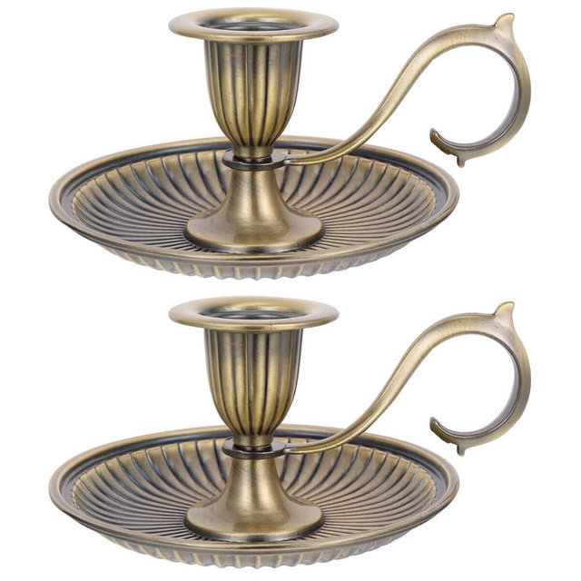 BESPORTBLE 2Pcs Vintage Candle Holder with Handle - Retro Taper Candlestick Holders for Halloween Christmas Table Decor - Candle Stand for Home Wedding Party