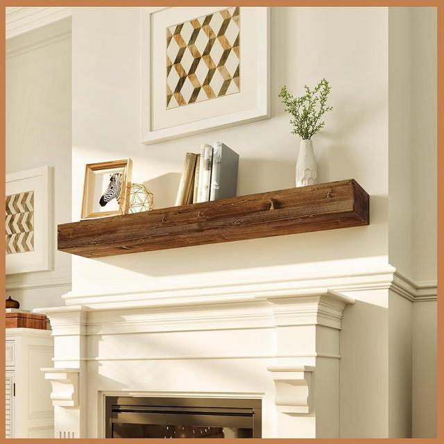 Avana Floating Fireplace Mantel - Natural Wood Mantles for Over Fireplace - Handcrafted Mantel Farmhouse Floating Shelf - Mounted Fireplace Wood Mantle - 48 X 8 X 3 Inches - Rustic Traditional