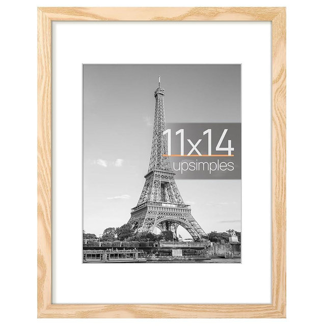 upsimples 11x14 Picture Frame, Display Pictures 8x10 with Mat or 11x14 Without Mat, Wall Hanging Photo Frame, Natural, 1 Pack