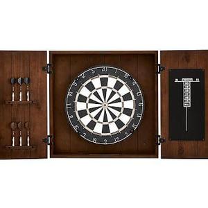 Dartboard Wood Cabinet Game Set, Mahogany stain