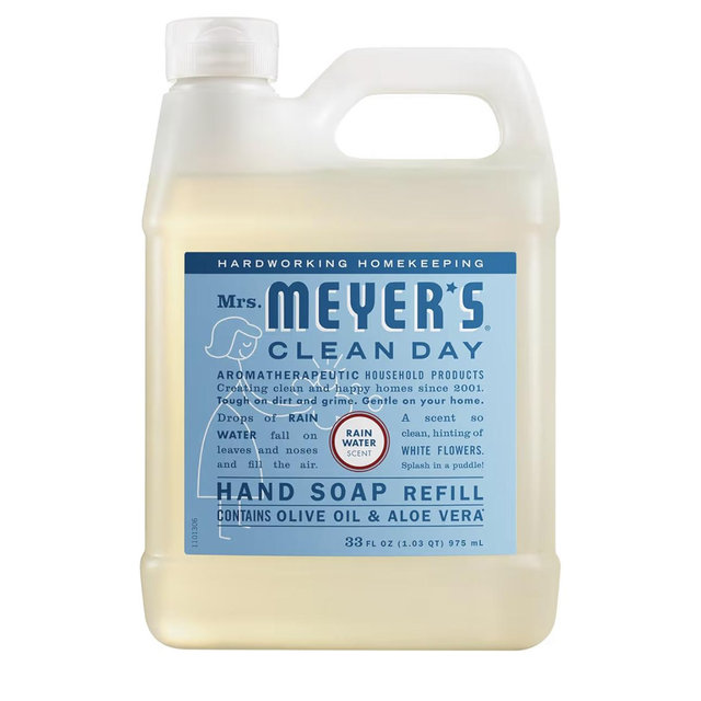 MRS. MEYER'S CLEAN DAY Hand Soap Refill, Rain Water Scent, 33 Fl Oz Bottle