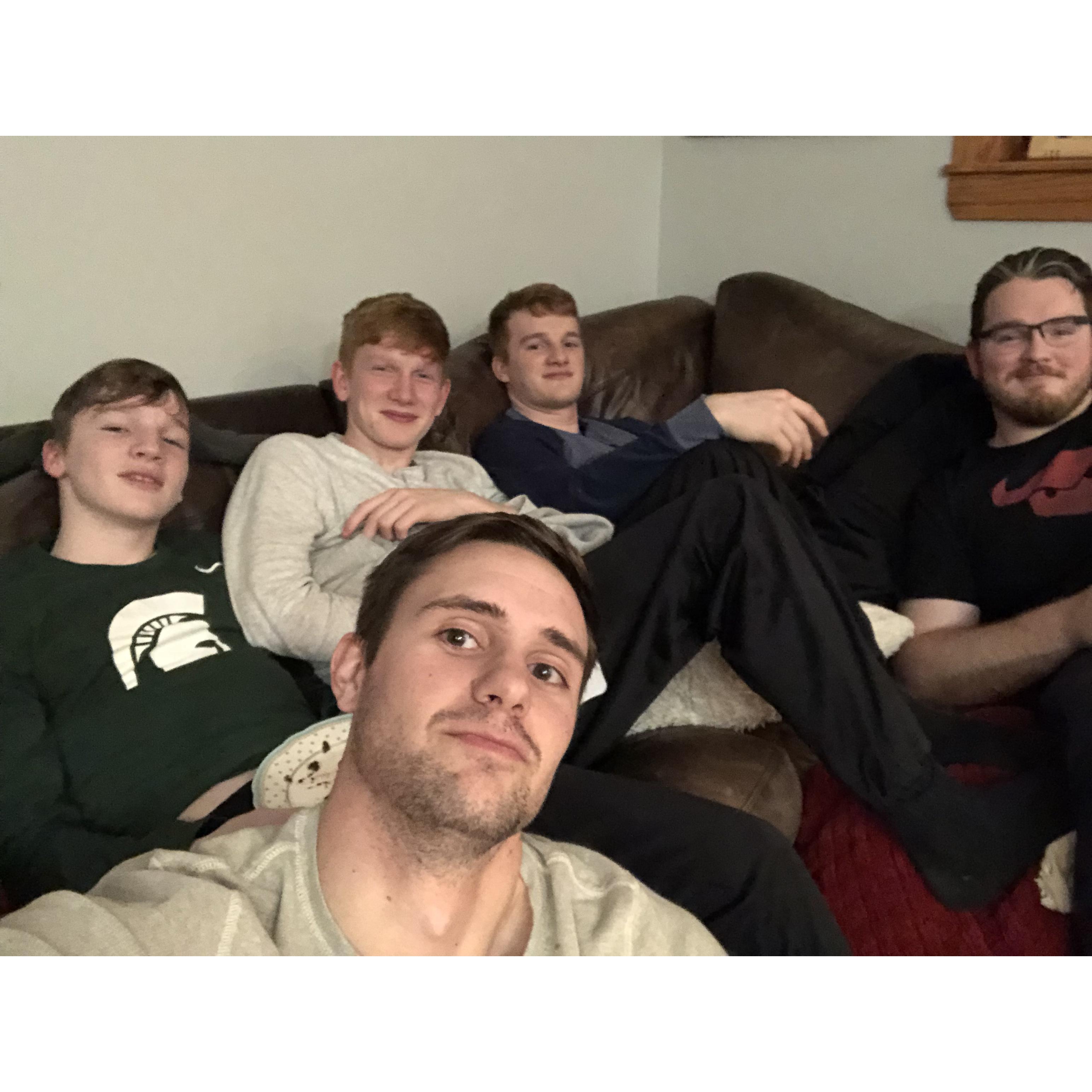 Zach with Kathleen's 4 brothers (left-right) Sean, Michael, Neil, Tom.