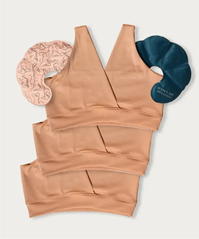 Mocha Mousse FourthWear Postpartum Bralette set of 3 + Breast Chest Ice/Heat Packs Saver Set