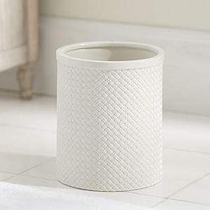 Porcelain Basketweave Accessories, Waste Basket, White