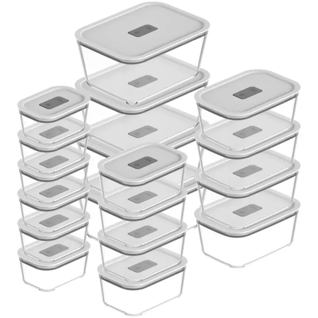 OU Glass Food Storage Container Set 36pc Microwave, Freezer & Dishwasher Safe, Airtight Leak Proof Lid with Microwave Valve, Stackable