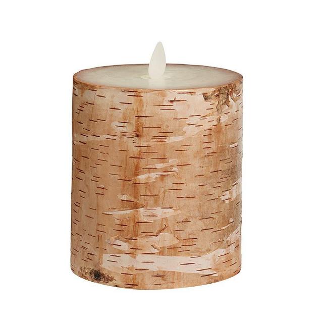 Flameless Flickering Birch Painted Wax Pillar Candle, 4 x 4.5"