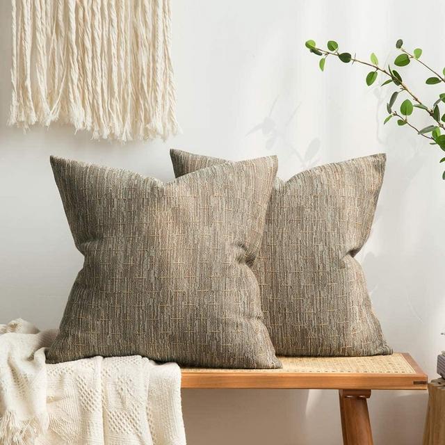 MIULEE Pack of 2 Decorative Burlap Linen Throw Pillow Covers Modern Farmhouse Pillowcases Rustic Woven Textured Cushion Cover for Sofa Couch Bed 24x24 Inch Brown