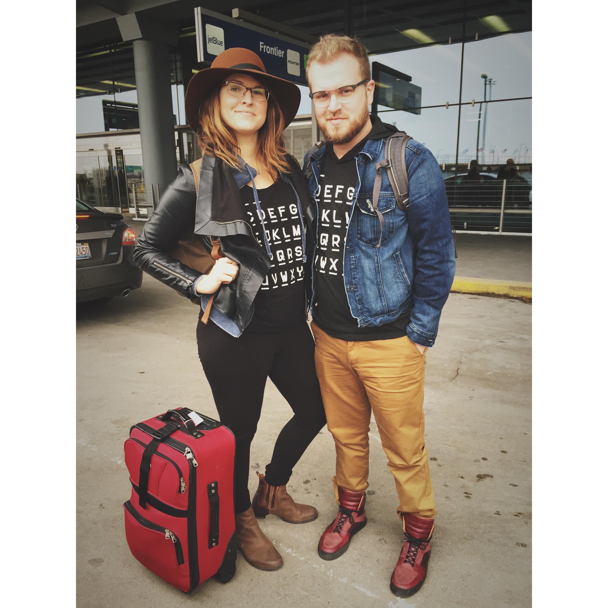 We packed separately and brought the same gear for our trip to San Fransisco. The shirts are designed by our Groomsman, Adrian Butler!