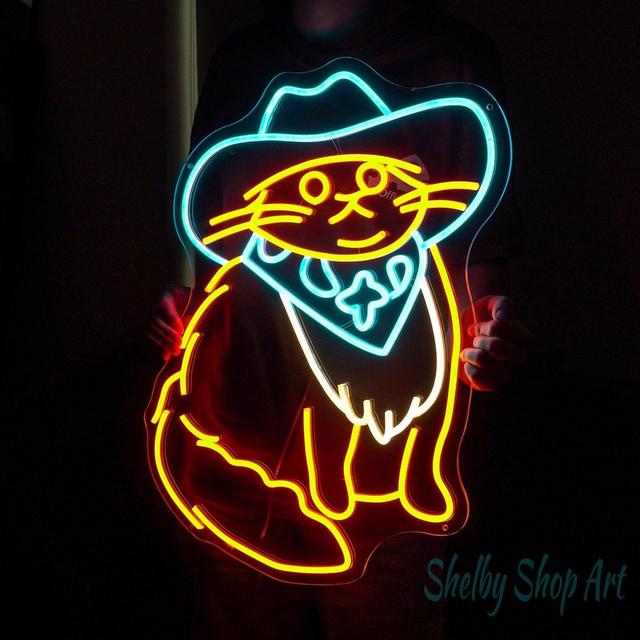 Custom Cowboy Cat LED Neon Sign