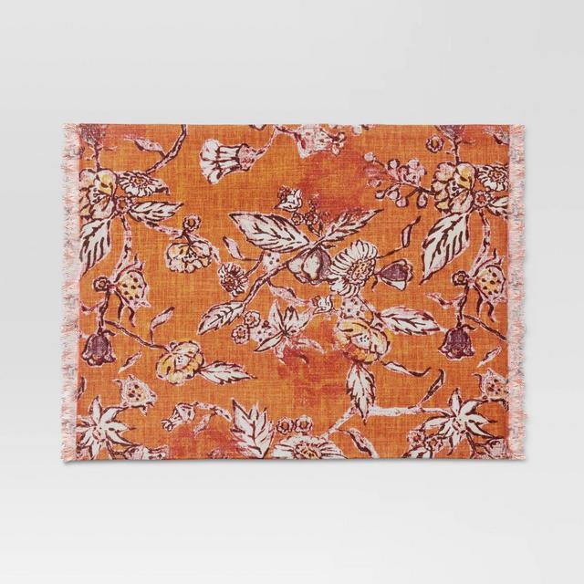 Cotton Flower Printed Fused Placemat Orange - Threshold™