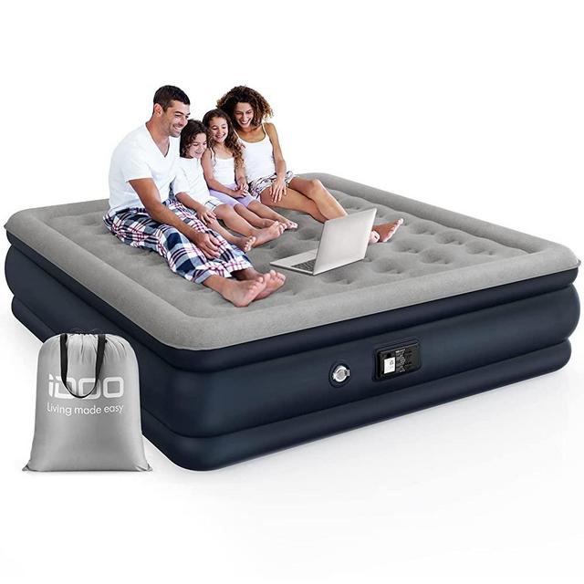 iDOO Air Mattress, Blow Up Mattress with Built-in Pump, 3 Mins Quick Self-Inflation/Deflation, Comfortable Top Surface Inflatable Airbed for Home Portable Camping Travel, 80x76x18in, 650lb MAX (King)