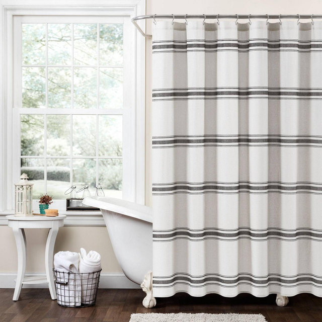 Farmhouse Striped Shower Curtain Black - Lush Décor