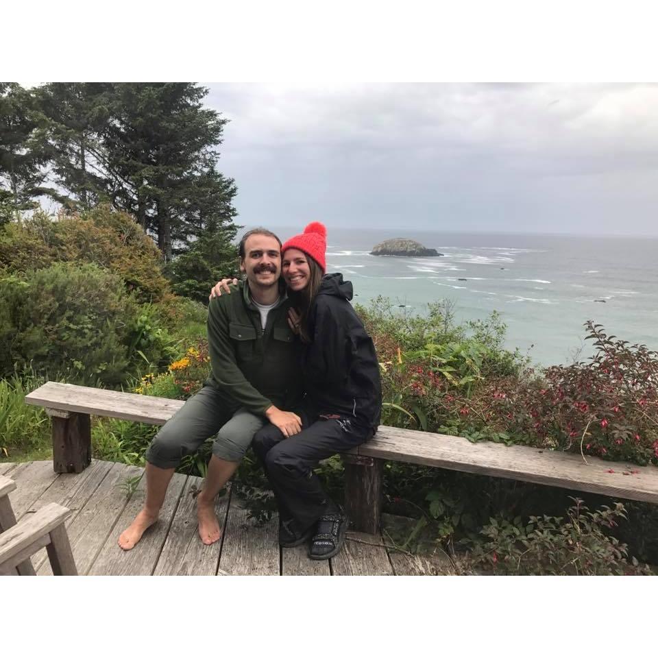 We're engaged! Our favorite spot in the world, this deck off the edge of California's North coast.
