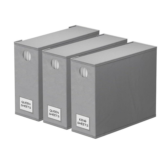 SpaceAid 3 Pack Bed Sheet Organizers and Storage, Foldable Sheet Organizer for Linen Closet, Sheets Set Folder Keeper with Window XL (Queen & King Size) Bedding Container (Gray, 3 Pack)