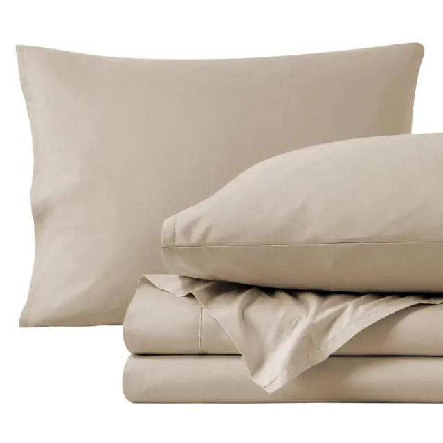 300 Thread Count Organic Cotton Percale French Beige 5 Piece Split King Bed Sheet Set by Bare Home