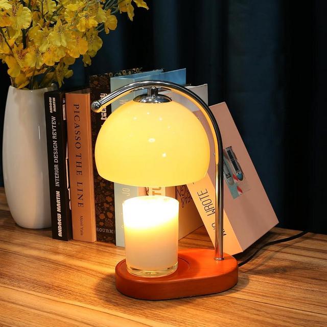 FCTWAKS Candle Warmer Lamp, Mid Century Milk Glass Candle Warmer with Timer & Dimmer, Aromatherapy Candle Lamp Bedside Table Lamp for Home Office Decor, Wax Warmer Lamp Gifts for Mom/Her with 2 Bulbs