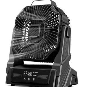 KopBeau Portable Camping Fan with Lights, 20000mAh Rechargeable Battery Operated Fan, Battery Powered Outdoor Beach Tent with 3 Speeds & Hook, Personal USB Table for Camping Accessories Black