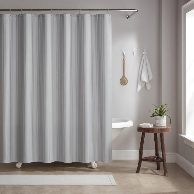 Host & Home Poly Shower Curtain Set 72x72 Damask Light Grey