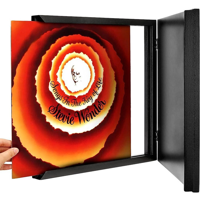 ONE WALL Vinyl Record Frame Play & Display Album Frames for Vinyl Records 12 x 12 Inch, Solid Wood Frame Mount on Wall Display Vinyl LP Covers with Clear Acrylic Front, Black