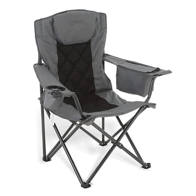 ARROWHEAD OUTDOOR Portable Folding Camping Quad Chair w/ 6-Can Cooler, Cup & Wine Glass Holders, Heavy-Duty Carrying Bag, Padded Armrests, Headrest & Seat, Supports up to 450lbs, USA-Based Support