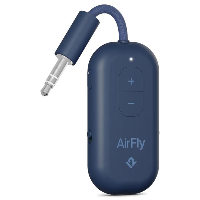 Twelve South AirFly Pro 2 Bluetooth 5.0 Transmitter/Receiver for TV to 2 Wireless Headphones – Wireless Adapter for AirPods, Car, Gym, Home, Use with Any 3.5 mm Audio Jack, Blue
