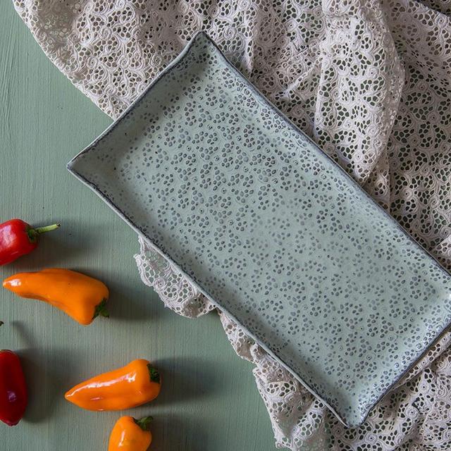 Ceramic tray, Pottery light blue serving dish