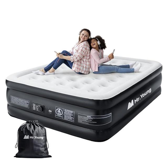 Mr.Young Queen Air Mattress with Built-in Pump for Guest, 20" Tall Raised Height Inflatable Air Bed with Carrying Bag for Camping, Foldable & Portable Blow up Air Mattresses