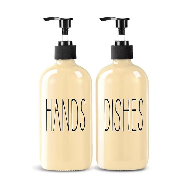 COHOSEGE Glass Soap Dispenser Set 2 Pack,16 Oz Dish Soap Dispenser for Kitchen Sink,Beige Kitchen Accessories and Kitchen Decor,Beige Decorations and Kitchen Utensils for Kitchen