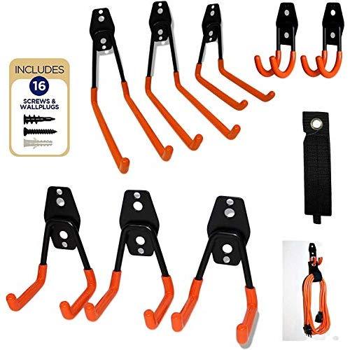 Heavy Duty Wall Hooks, 8-Pack Steel Garage Hooks for Garage Storage - Wall Mount Hanging Hooks Tool Organizer Holds 40 Lbs Each - Rust Resistant Double Hooks for Garden and Garage Tools Organization