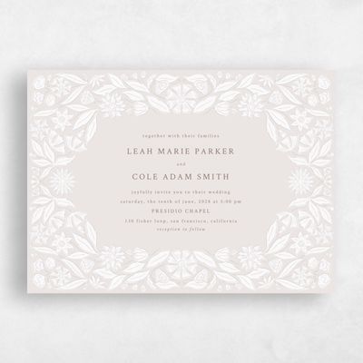 Light Greige, Beige Wedding Invitation - Juliet Landscape