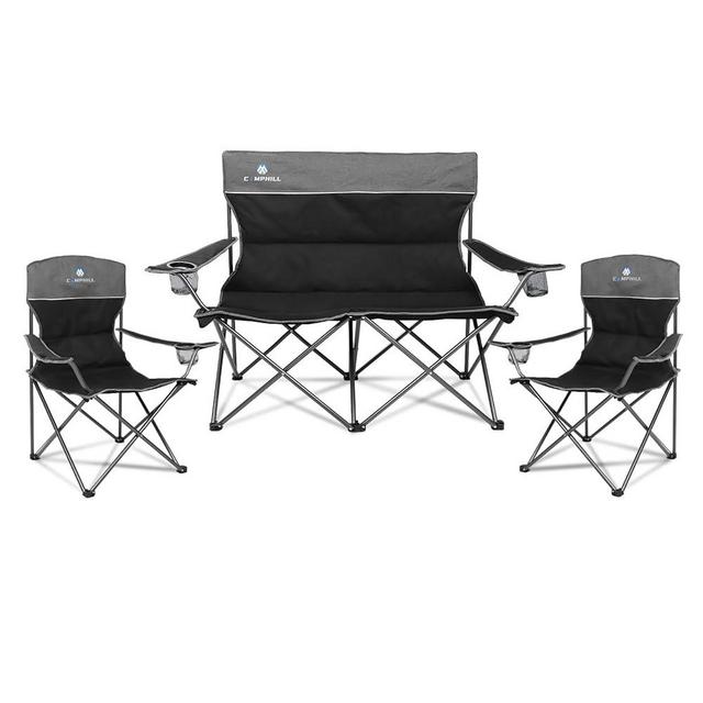 CAMPHILL Camping Chair Set of 3, Outdoor Folding Camping Chairs for Heavy People with Cup Holder & Carry Bag,Collapsible Chair Include One Sofa Chair and Two Single Chair,Support up to 500lbs