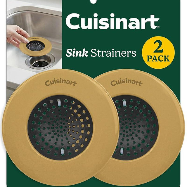 Cuisinart Sink Strainers- 2 Pack Kitchen Sink Drain Strainer & Food Catcher with Enamel-Coated Stainless Steel Rim and Silicone Base, Fits Standard 3.5" Drains, Outer Diameter 4.35", Scratch-Safe