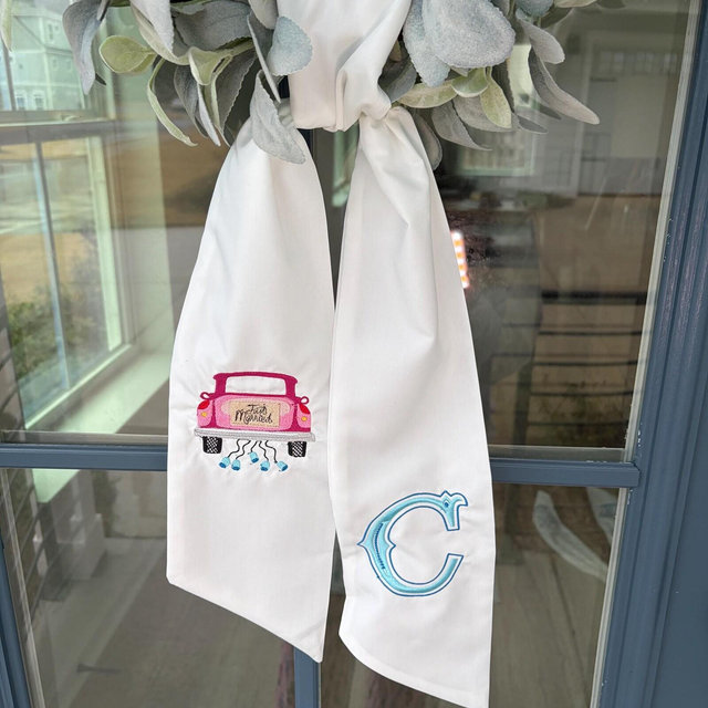 Personalized Just Married Wreath Sash