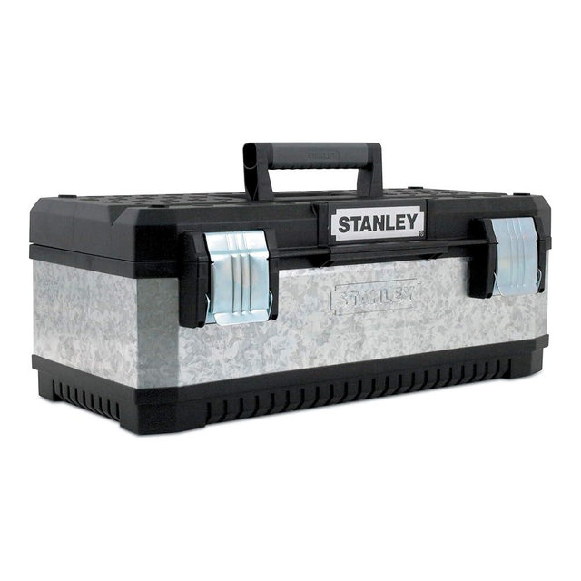 STANLEY Tools 1-95-619 Tool Box Metal-Plastic (Galvanised, 23 Inches, with Padlock, Metal Clasps, Bi-Material Handle) Multicoloured 59 cm