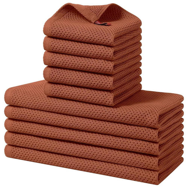 Homaxy 100% Cotton Kitchen Towels and Dishcloths Set, 12 x 12 Inches and 13 x 28 Inches, Set of 10 Bulk Kitchen Towels Set, Ultra Soft Absorbent Dish Cloths for Washing Dishes, Rust