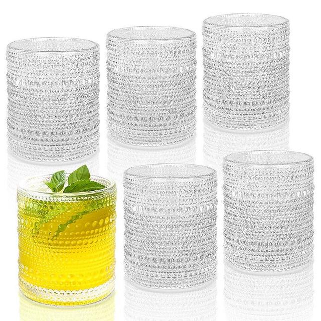 Hobnail Drinking Glasses Set of 6, 10 OZ Vintage Glassware, Textured Glass Cups Bubble Glasses Romantic Water Glasses Clear Old Fashion Jupiter Glasses Set for Beer, Cocktail, Whisky, Soda, Beverages.