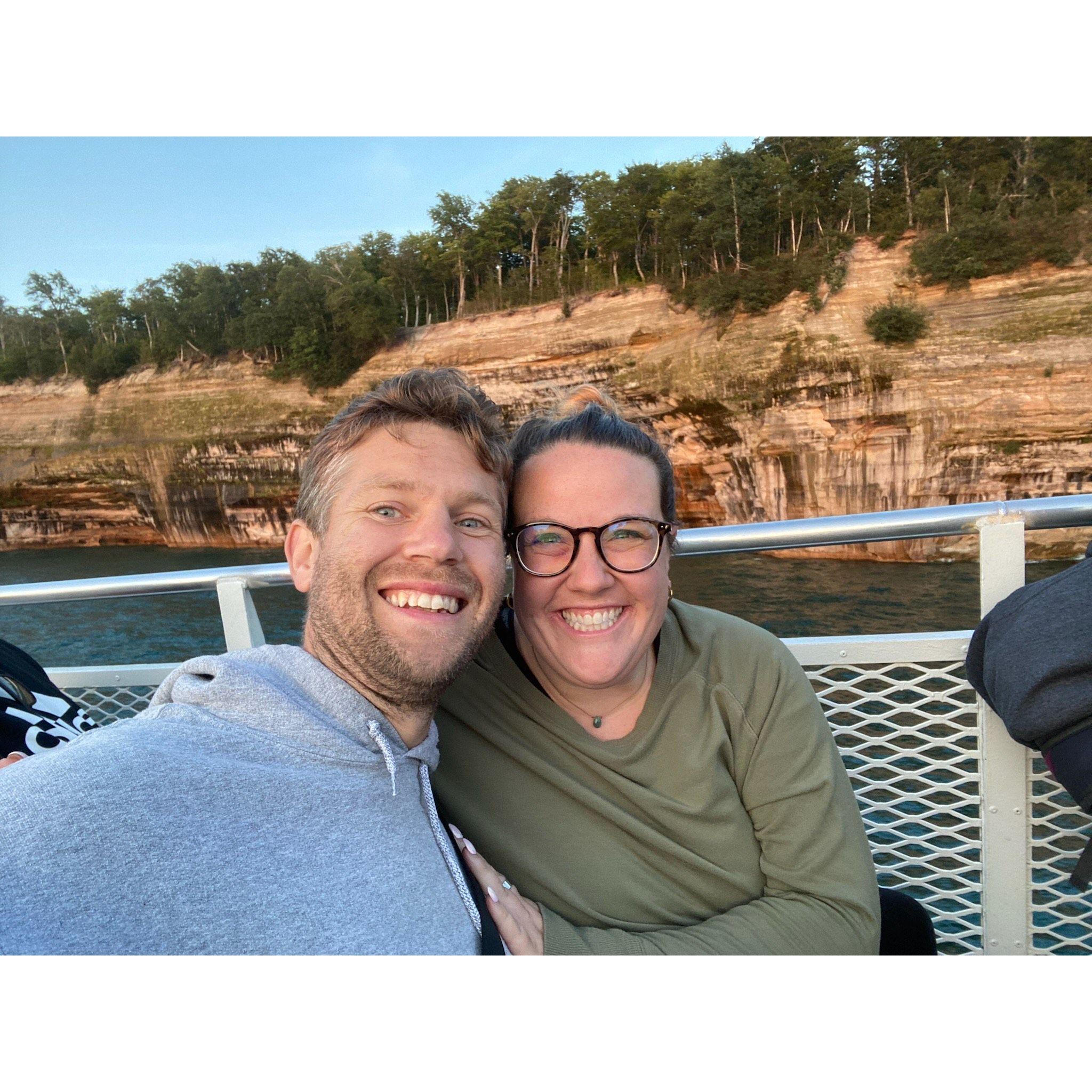Our 1 year anniversary trip to the Upper Peninsula - on our sunset cruise to Pictured Rocks!