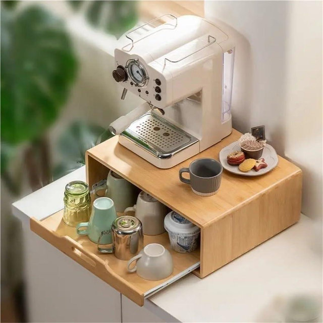Tznyqveb Microwave Stand with Storage, Wood Monitor Stand Riser, Coffee Maker Organizer Countertop for Kitchen, Office, Break Rooms