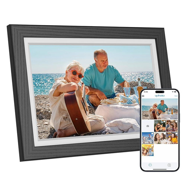 Dragon Touch Digital Picture Frame WiFi 10 inch IPS Touch Screen Digital Photo Frame Display, 32GB Storage, Auto-Rotate, Share Photos via App, Email, Cloud, Classic 10 Brown