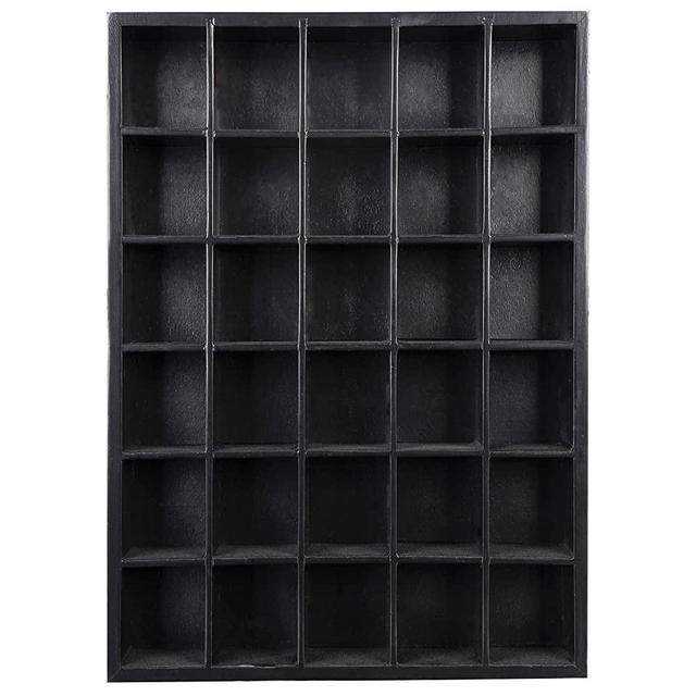 Shot Glass Display Case, Black Wood, Holds Set of 30 Glasses (16.7 x 12.2 - Each Opening Measures 2.52 x 2.13)