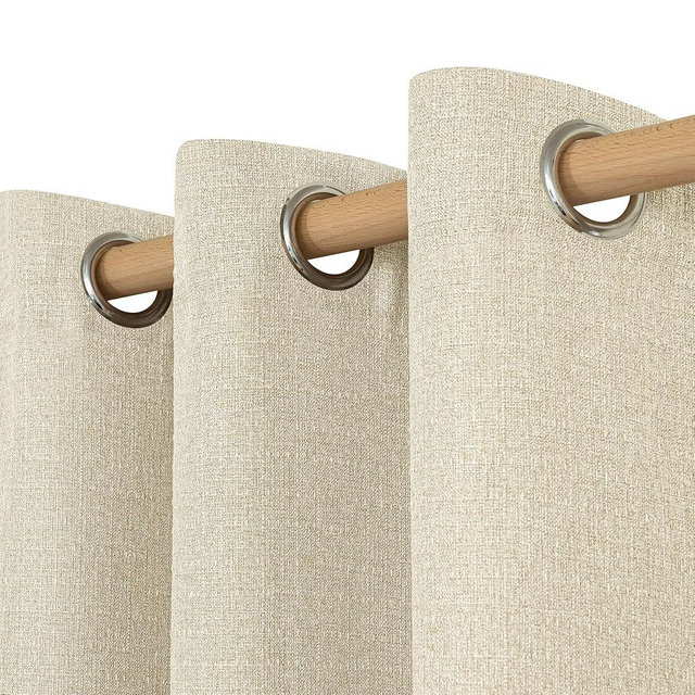 LAMIT Natural Beige Linen Curtains for Bedroom, 63 inches Grommet Thermal Insulated Thick Burlap Farmhouse Neutral Curtains Noise Reducing Light Filtering Drapes for Living Room, 2 Panels, W38 x L63