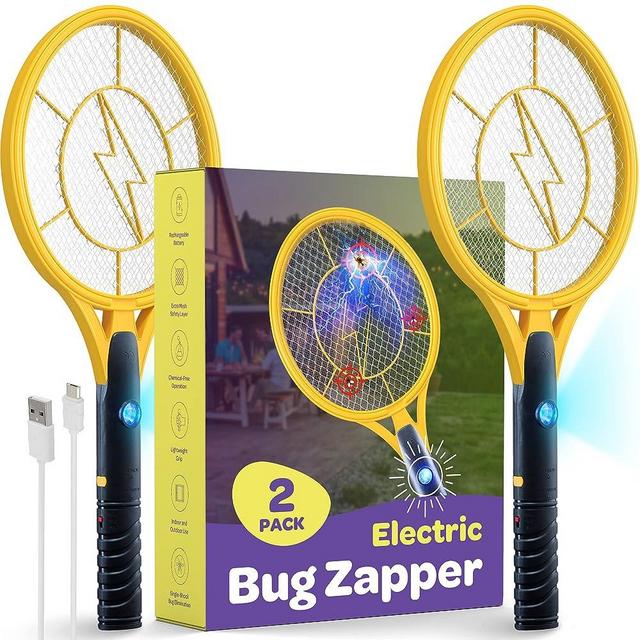 Electric Fly Swatter [Set of 2] Handheld Bug Zapper Racket for Indoor/Outdoor - 4000 Volt Fly Swatter - Instant Bug & Mosquito Killer with Attractant LED Light - USB Rechargeable Portable Fly Zapper.