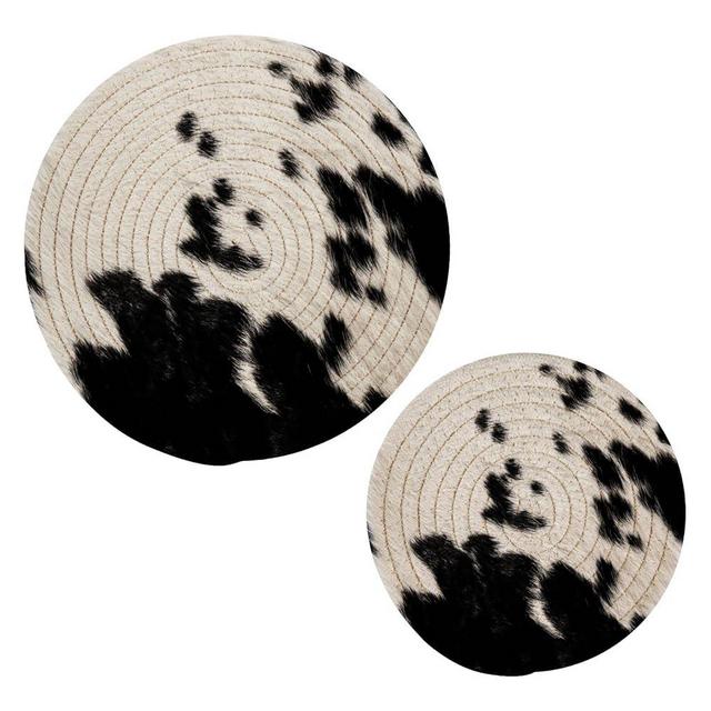 Kigai Cow Skin Print Round Cotton Trivets Pot Holders, Hot Pads Pure Cotton Stylish Coasters for Boho, Farmhouse, Kitchen Decor - 2pcs