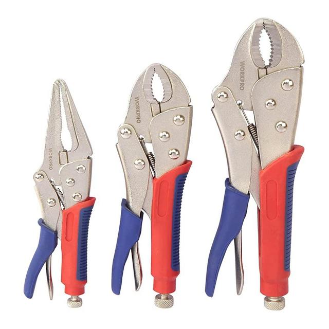 Workpro 3-piece Jaw Locking Pliers (10 Inch Curved Jaw, 7 Inch Curved Jaw, 6-1/2 Inch Straight Jaw)