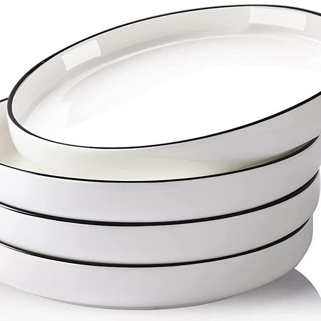 AnBnCn Porcelain Dinner Plates Set - 8 Inch Dishes Plates Set for Salad,Dessert,Steak,Pasta,Set of 4, Classic White