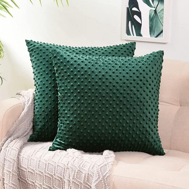 PHF Minky Dot Euro Sham 26"x 26", 2 Pack Soft Cozy Velvet Euro Throw Pillow Covers, Holiday Home Decorative Square Pillowcase Cushion Cover for Couch Sofa Bed, Emerald Green
