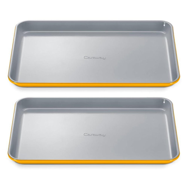 Caraway Non-Stick Ceramic Medium Baking Sheet - Naturally Slick Ceramic Coating - Non-Toxic, PTFE & PFOA Free - Perfect for Baking, Roasting, and More - Medium (15" x 10") - Marigold