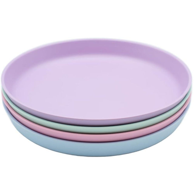 WeeSprout Bamboo Plates, Set of 4, Kid-Sized Dinnerware, Dishwasher Safe Melamine Dishware (Pastel Blue, Mint, Purple & Pink, Without Lids)