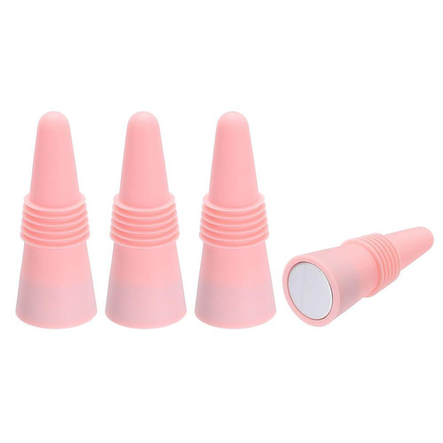 MECCANIXITY 4Pcs Wine Stoppers High Temp Silicone Plug T Shaped Wine Bottle Stopper Wine Outlet Cap Bottle Cover, Nordic Pink