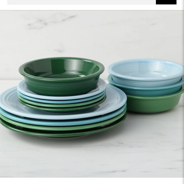 Mixed Aegean Classic Rim 12-Piece Dinnerware Set, Service for 4